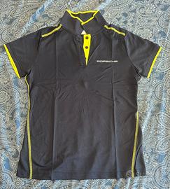 Polo porche blu scuro, con dettagli giallo fluo