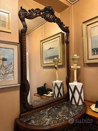 Consolle antica con specchio e piano in marmo