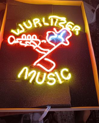 Insegna luminosa neon "Wurlitzer music" jukebox