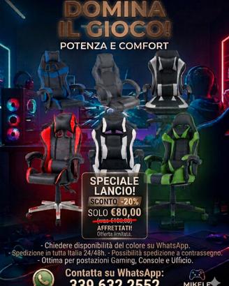 Sedia Gaming professionale scrivania ragazzi bimbo