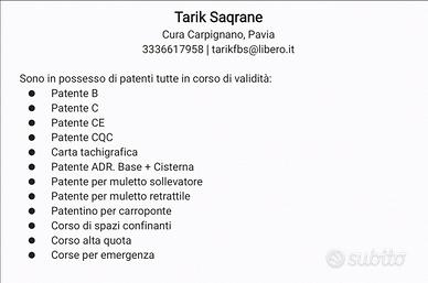 Autista c e cqc adr Carta tachigrafa