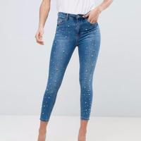 Jeans donna stradivarius con perle tg 40 skinny