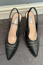 Eleganti sandali neri con tacco basso e cinturino