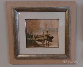 quadro dipinto a olio paesaggio fluviale