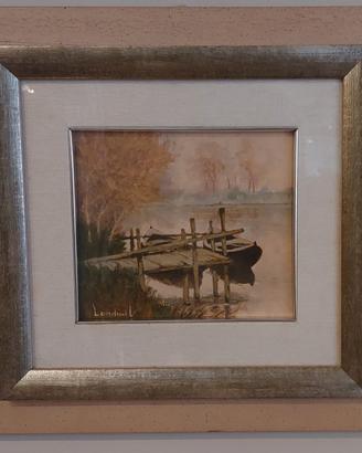 quadro dipinto a olio paesaggio fluviale