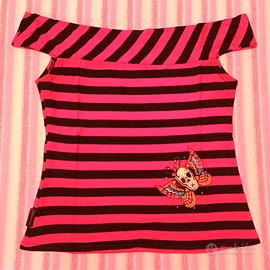 Darkside Clothing top fucsia righe nere pin up M/L