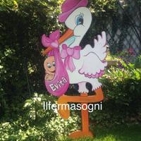 Cicogna nascita in legno , misure maxi per esterni