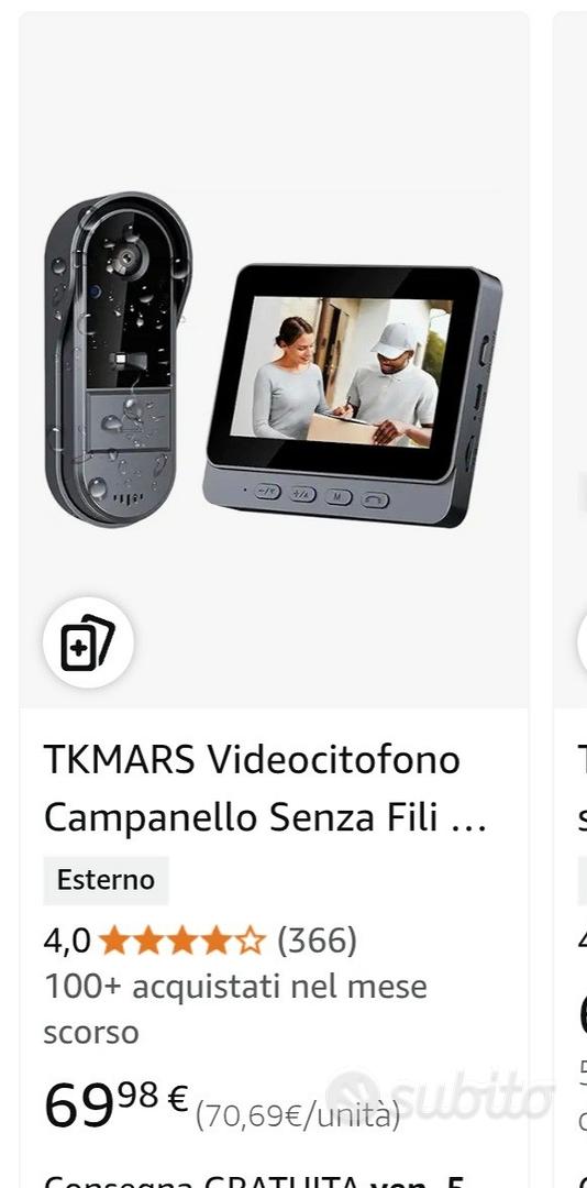 Videocitofono Senza Fili TKMARS - Telecamera 1080P, Schermo 4.3'', Impermeabile IP67, Senza WiFi