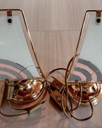 2 Abat-jour Vintage anni 70/80 in Vetro e Ottone 