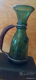 caraffa decante in vetro verde vintage con manico 