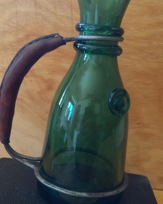 caraffa decante in vetro verde vintage con manico 