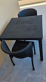 Tavolino + 2 sedie resina rattan