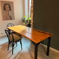 Tavolo legno massello + 2 sedie vimini