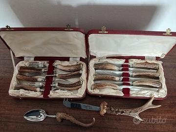 set posate corno e acciaio