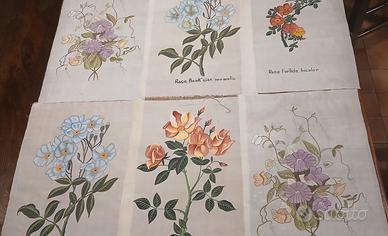 6 dipinti floreali su stoffa