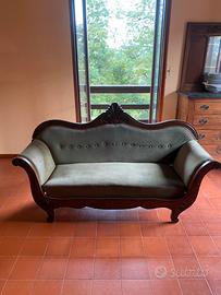 Divano legno e velluto anni 60