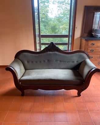 Divano legno e velluto anni 60