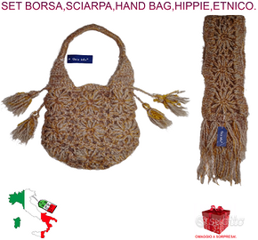 Set Borsa e Sciarpa Iris Blù Made in Italy Etnico