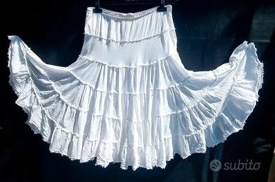 Gonna a ruota in cotone bianco neve
