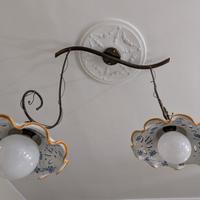 lampadario in ottone e ceramica + 3 lampadari