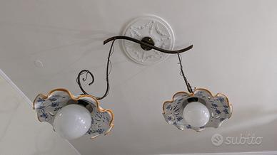 lampadario in ottone e ceramica + 3 lampadari