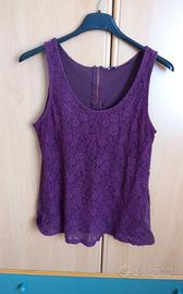 Canottiera bordeaux con pizzo floreale