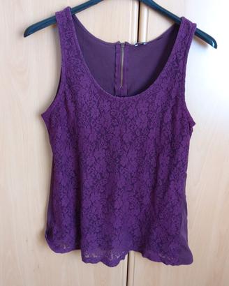 Canottiera bordeaux con pizzo floreale