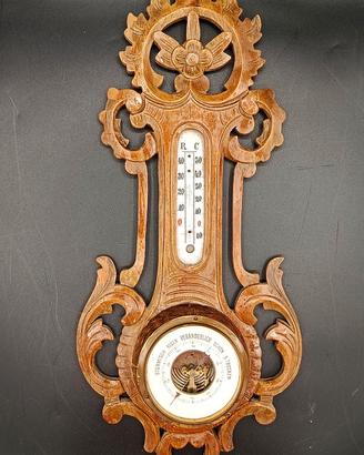 BAROMETRO E TERMOMETRO VINTAGE IN LEGNO INTAGLIATO