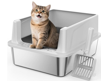 Lettiera per gatti in acciaio inox, 18 l, con pala