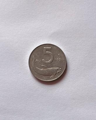 Moneta 5 LIRE “delfino” anno 1951