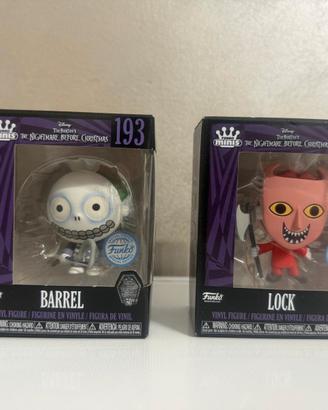 Funko Pop minis Barrel e Lock the Nightmare Before