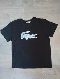 T-Shirt Lacoste Nera-Maxi Logo Coccodrillo Bianco