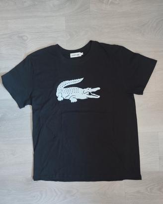 T-Shirt Lacoste Nera-Maxi Logo Coccodrillo Bianco