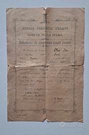 Antico Attestato Scolastico 1901 La Spezia