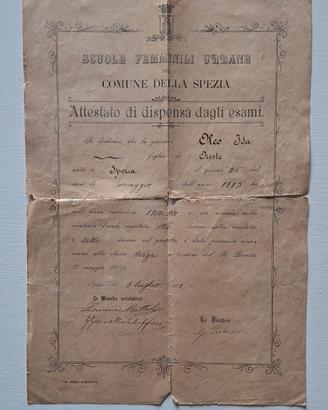 Antico Attestato Scolastico 1901 La Spezia
