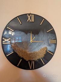 Orologio da parete resina epossidica nero e oro