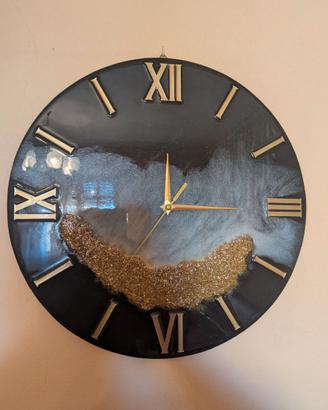 Orologio da parete resina epossidica nero e oro