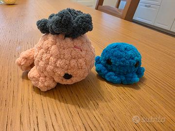 2 mini peluche balena fragola e polipetto