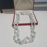 Collana, di perle bianche, e perle  acquamarina 