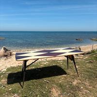 Tavolo da pranzo anni 50 con piano in vetro