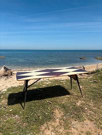 Tavolo da pranzo anni 50 con piano in vetro