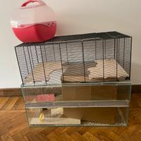 gabbia per roditori con trasportino e accessori