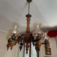 Lamapdario legno e vetro decorato