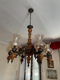 Lamapdario legno e vetro decorato