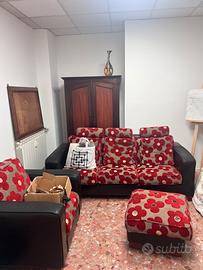 Set salotto in pelle e tessuto