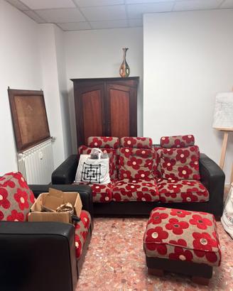 Set salotto in pelle e tessuto