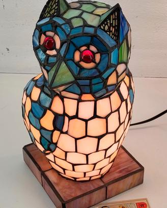 Gufo Tiffany Lampada in Mosaico di Vetro Originale