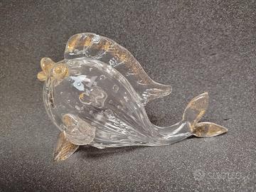 vetro di Murano: pesce vetro neutro/oro DI-PI