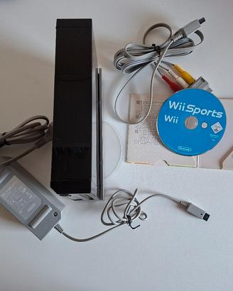 Wii nera completa con cavi e wii sport
