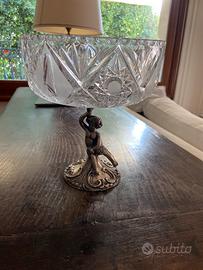 Alzata portafrutta  in cristallo con base argento